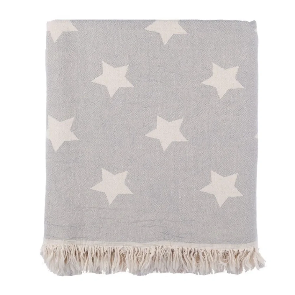 Star flat woven Turkish cotton light grey throw